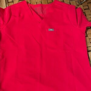 Figs Women's V-Neck Top in Vivid Red
